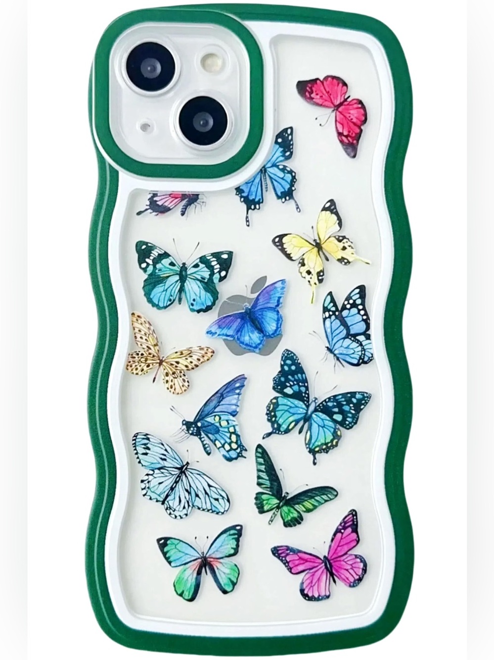 Butterfly Print Green-Trim Phone Case for iPhone 12 - Decorative Protection